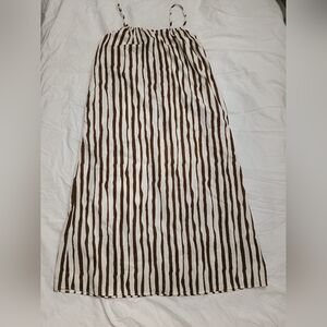 Brown and White Striped Maxi Dress